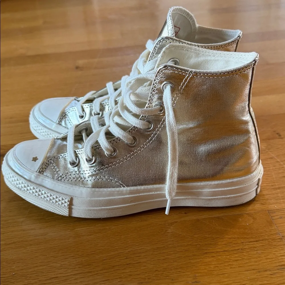 Converse Metallic Gold High Top Sneakers - Women's US 6.5 - Picture 5 of 11